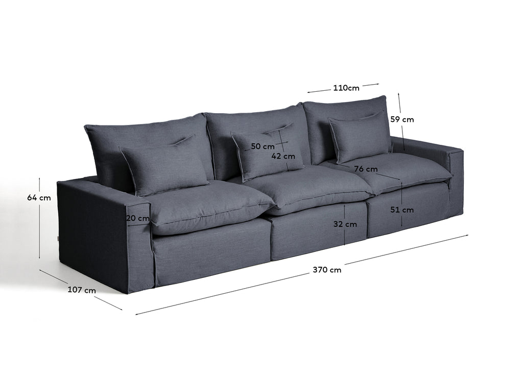 Sofà modular desenfundable Anarela 5 places de lli i viscosa gris fosc 370 cm FSC Mix Credit
