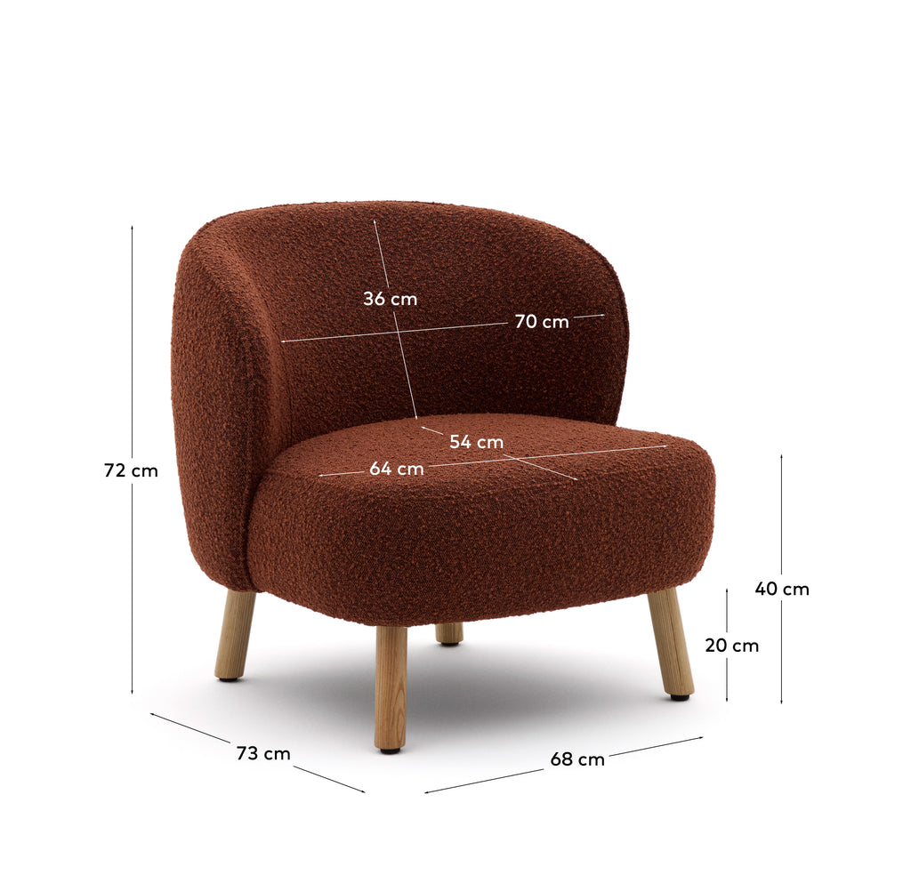 Butaca Ulit de borreguito terracota y patas de madera maciza haya acabado natural