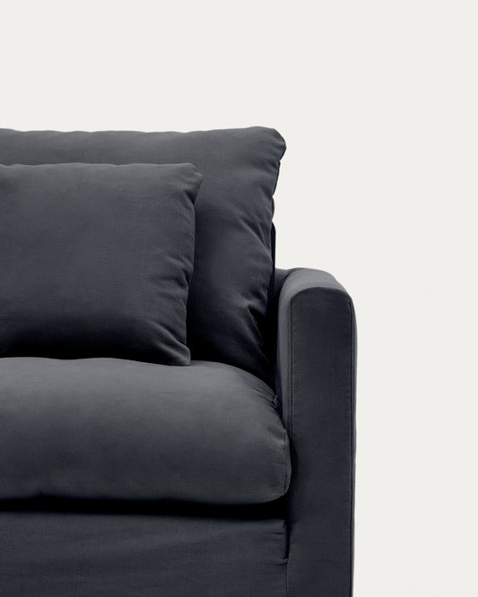 Housse pour fauteuil Nora en lin et coton gris anthracite 92 cm