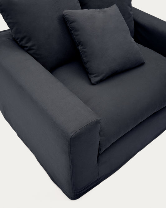 Housse pour fauteuil Nora en lin et coton gris anthracite 140 cm