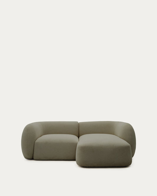 Canapé modulable Martina 2 places en chenille avec méridienne droite verte 230 cm
