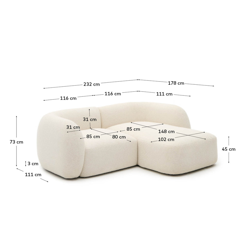 Sofà modular Martina 2 places de xenilla amb chaise longue dret color cru 230 cm