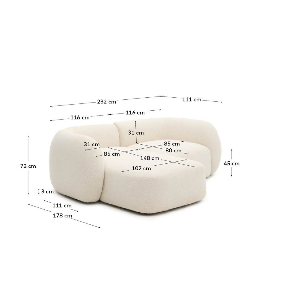 Sofà modular Martina 2 places retardant de foc de xenilla amb chaise longue esquerre color cru 230 cm