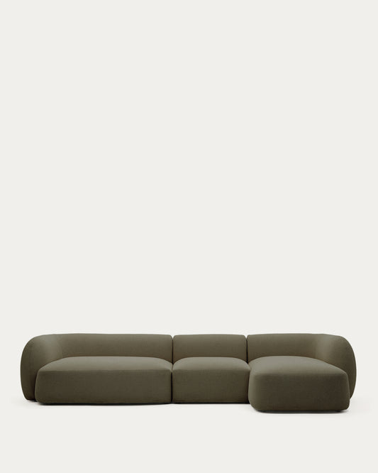 Canapé modulable Martina 4 places en chenille avec méridienne droite verte 377 cm