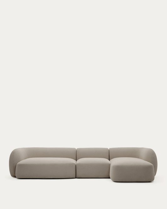 Canapé modulable Martina 4 places en chenille avec méridienne droite couleur pierre 377 cm