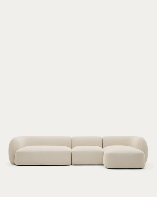 Sofá modular Martina 4 plazas de chenilla con chaise longue derecho color crudo 377 cm