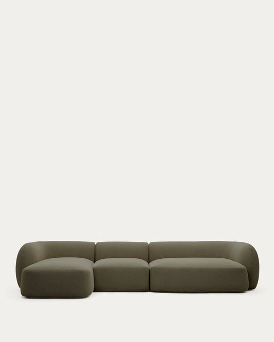 Sofà modular Martina 4 places retardant de foc de xenilla amb chaise longue esquerre verd 377 cm