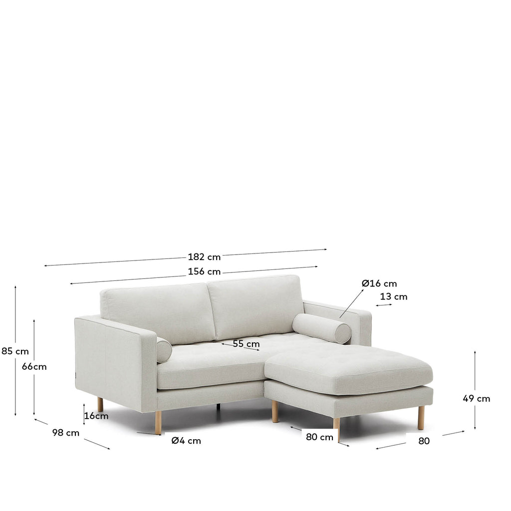 Sofá Debra 2 plazas con reposapiés de chenilla perla y patas con acabado natural 182 cm FSC Mix Credit