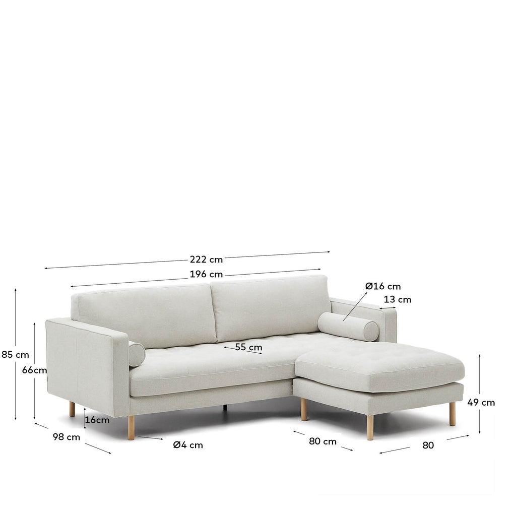 Sofà Debra de 3 places amb reposapeus de xinilla perla i potes naturals de 222 cm FSC Mix Credit
