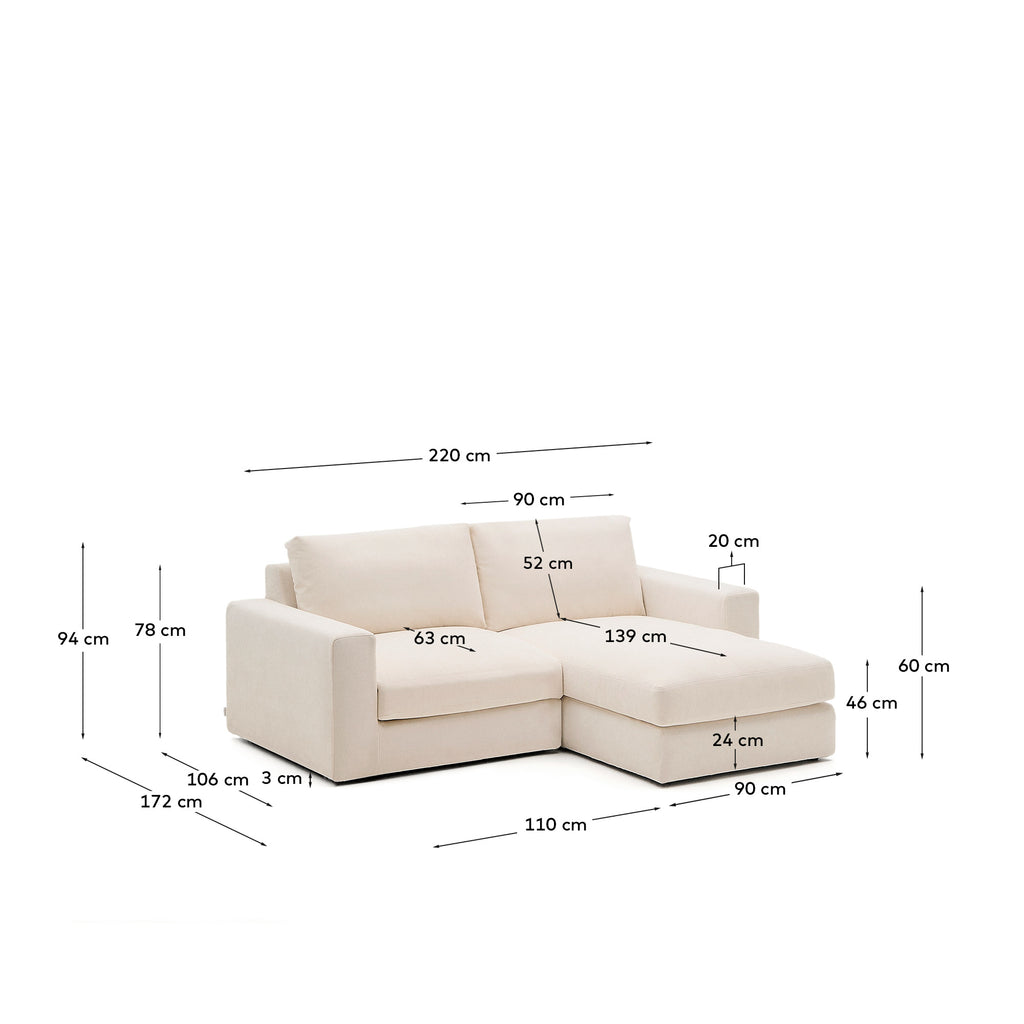 Sofà modular desenfundable Alea 3 places xenilla chaise longue dret beix 220 cm
