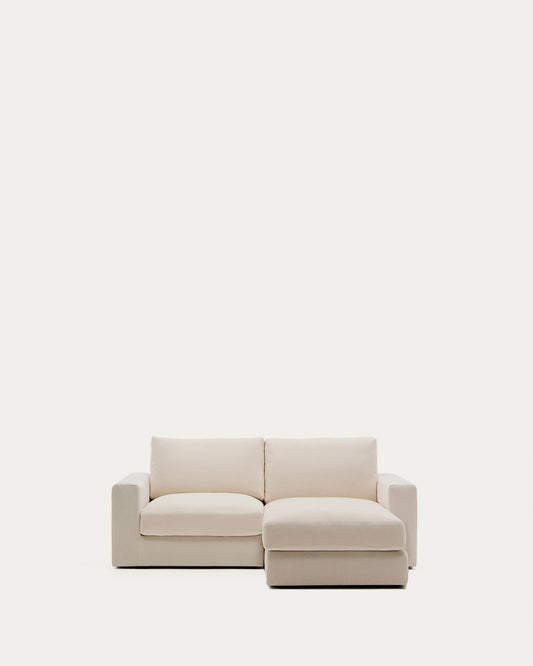 Canapé modulable déhoussable Alea 3 places avec méridienne droite chenille beige 220 cm