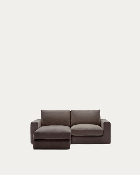 Canapé modulable déhoussable Alea 3 places avec méridienne gauche chenille marron foncé 220 cm