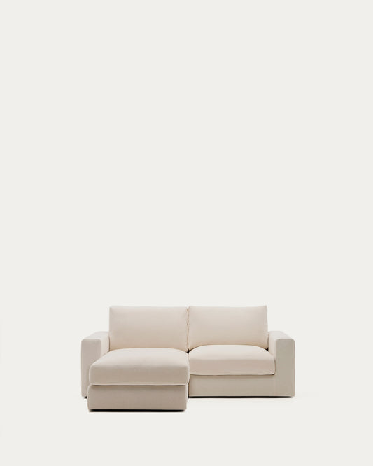 Canapé modulable déhoussable Alea 3 places avec méridienne gauche chenille beige 220 cm