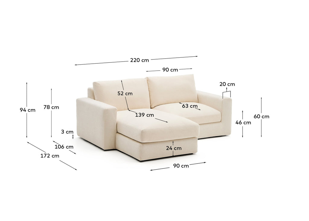 Sofà modular desenfundable Alea 3 places xenilla chaise longue esquerre cru 220 cm
