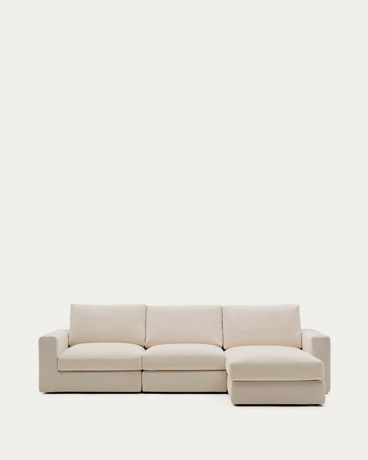 Canapé modulable déhoussable Alea 4 places avec méridienne droite chenille beige 310 cm