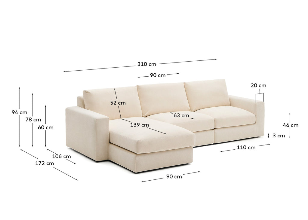 Sofà modular desenfundable Alea 4 places xenilla chaise longue esquerre cru 310 cm