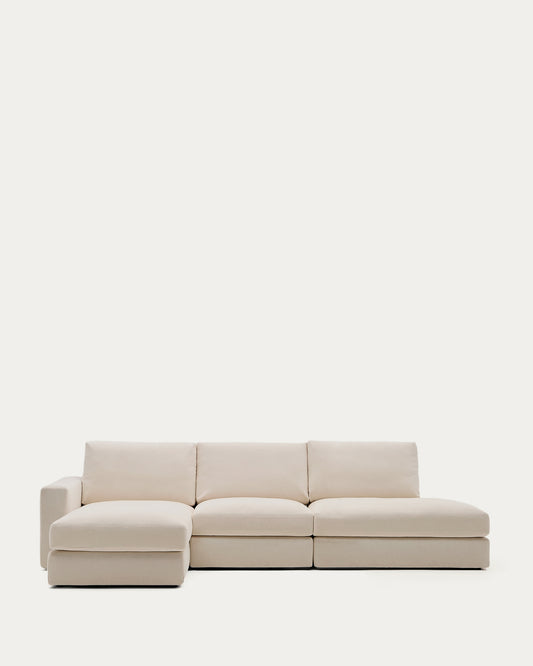 Canapé modulable déhoussable Alea 5 places avec méridienne gauche chenille beige 340 cm