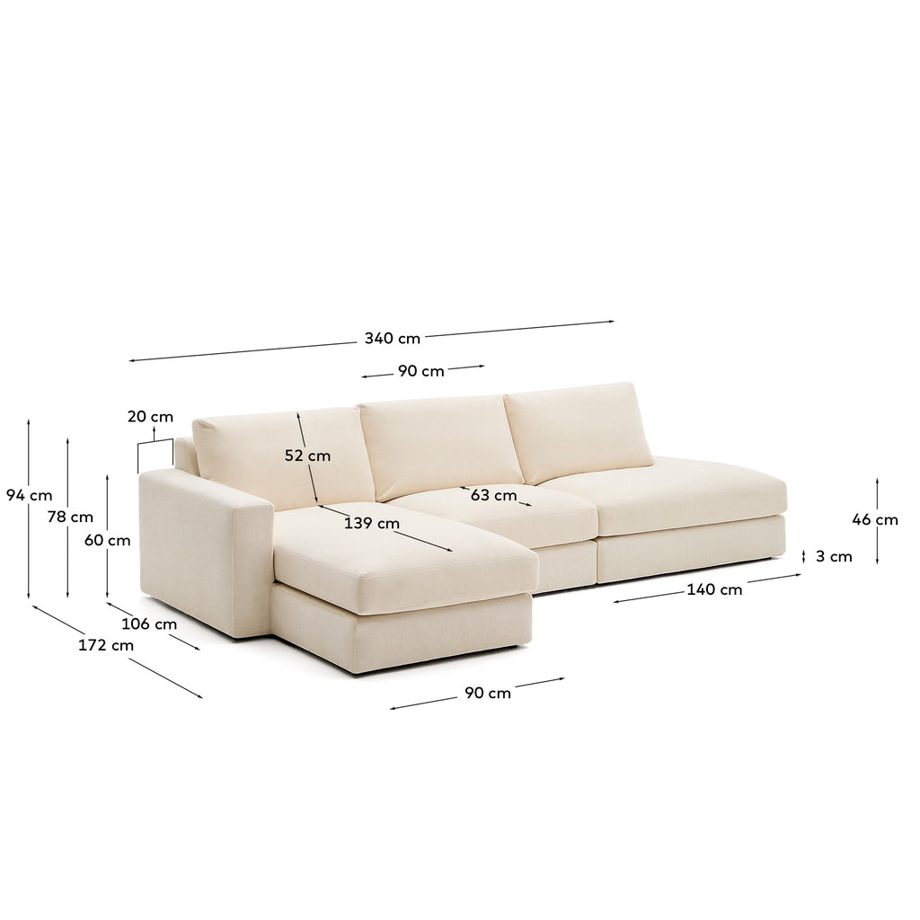 Sofà modular desenfundable Alea 5 places xenilla chaise longue esquerre cru 340 cm