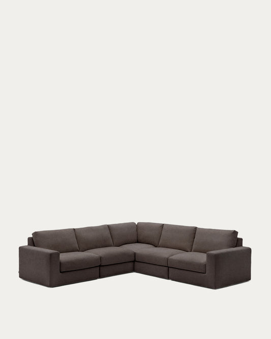 Canapé d’angle modulable déhoussable Alea 5 places chenille marron foncé 310 x 310 cm