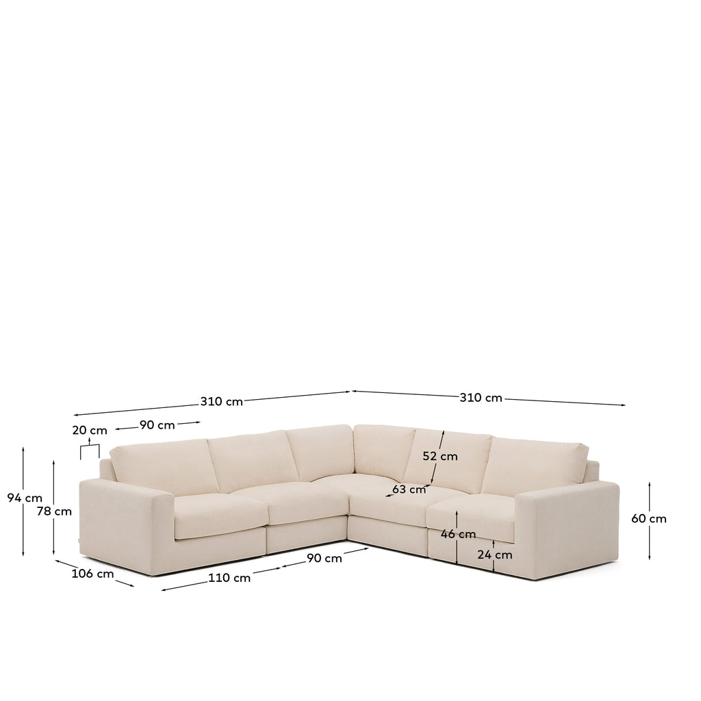 Sofà raconer modular desenfundable Alea 5 places xenilla beix 310 x 310 cm