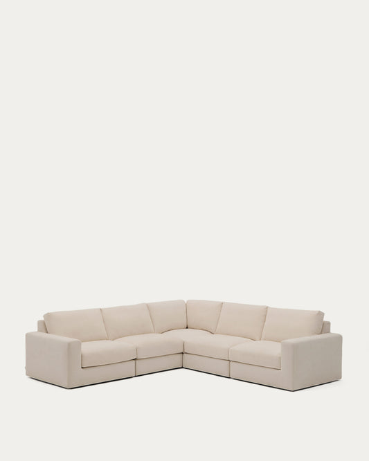 Canapé d’angle modulable déhoussable Alea 5 places chenille beige 310 x 310 cm