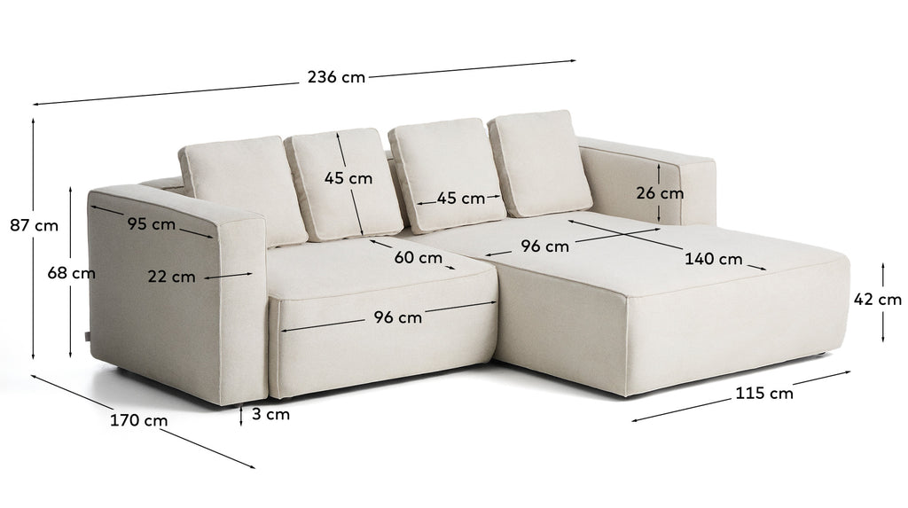 Sofà llit Marela 3 places amb chaise longue dreta xenilla beix 236 cm FSC Mix Credit