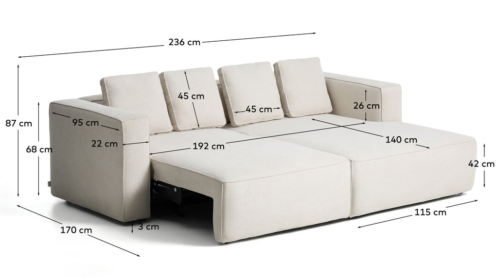 Sofà llit Marela 3 places amb chaise longue dreta xenilla beix 236 cm FSC Mix Credit