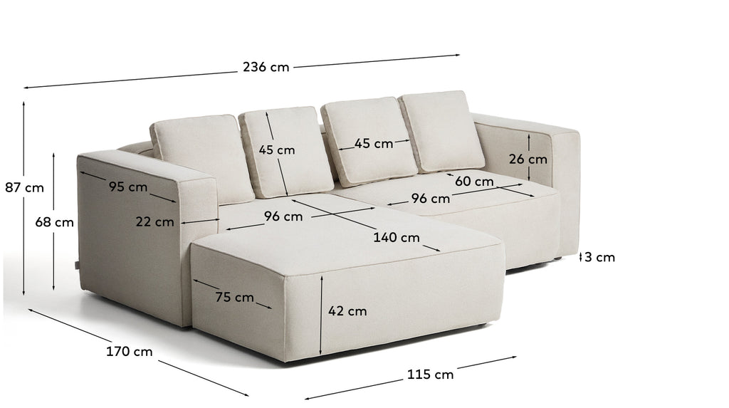 Sofà llit Marela 3 places amb chaise longue esquerra xenilla beix 236 cm FSC Mix Credit