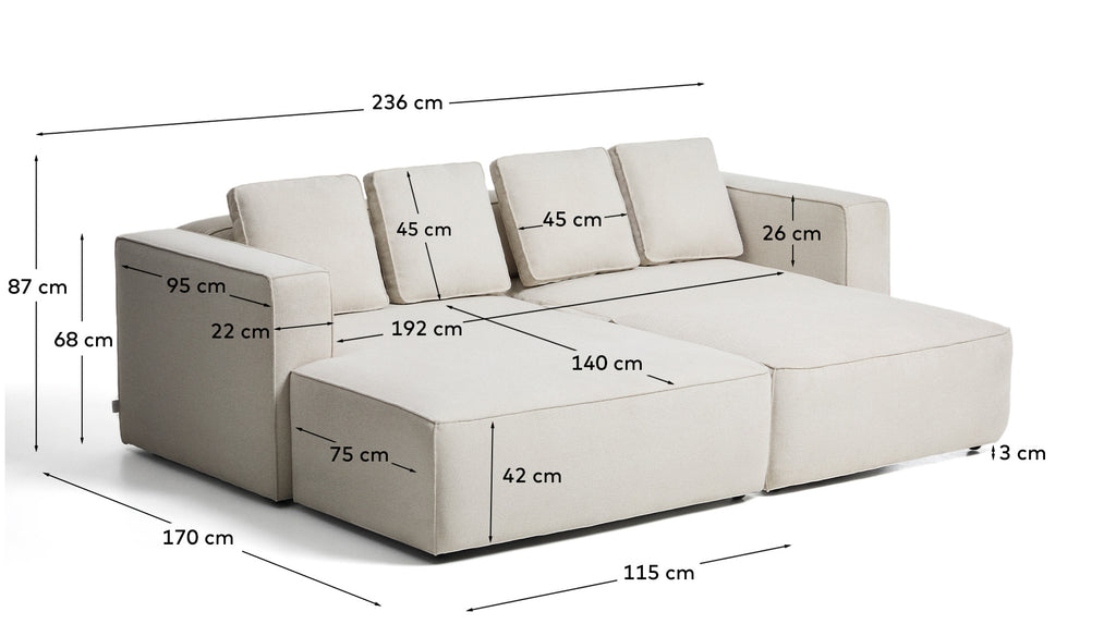 Sofà llit Marela 3 places amb chaise longue esquerra xenilla beix 236 cm FSC Mix Credit