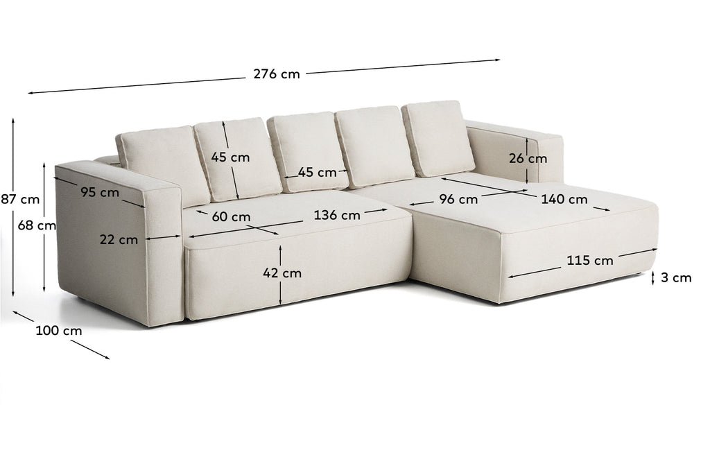 Sofà llit Marela 3 places amb chaise longue dreta xenilla beix 276 cm FSC Mix Credit