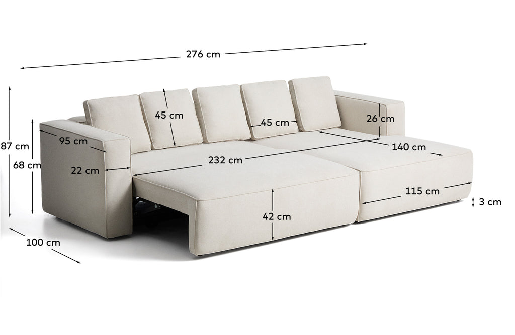 Sofà llit Marela 3 places amb chaise longue dreta xenilla beix 276 cm FSC Mix Credit