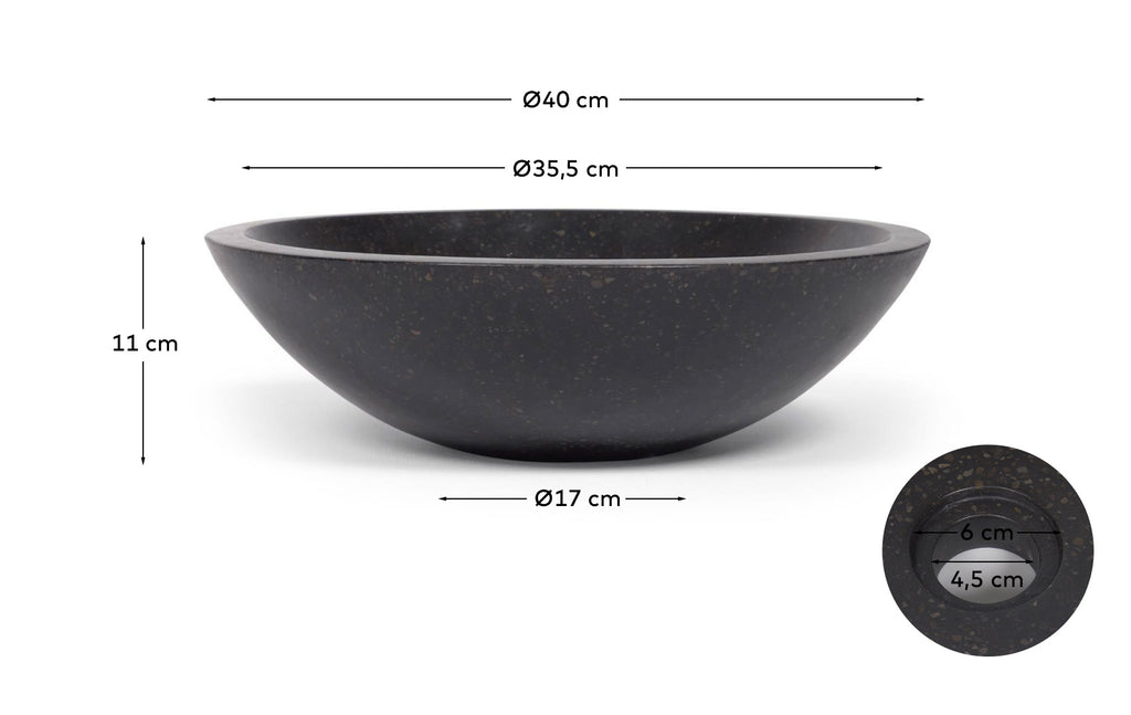 Pica de lavabo Delina de terratzo negre Ø 40 cm