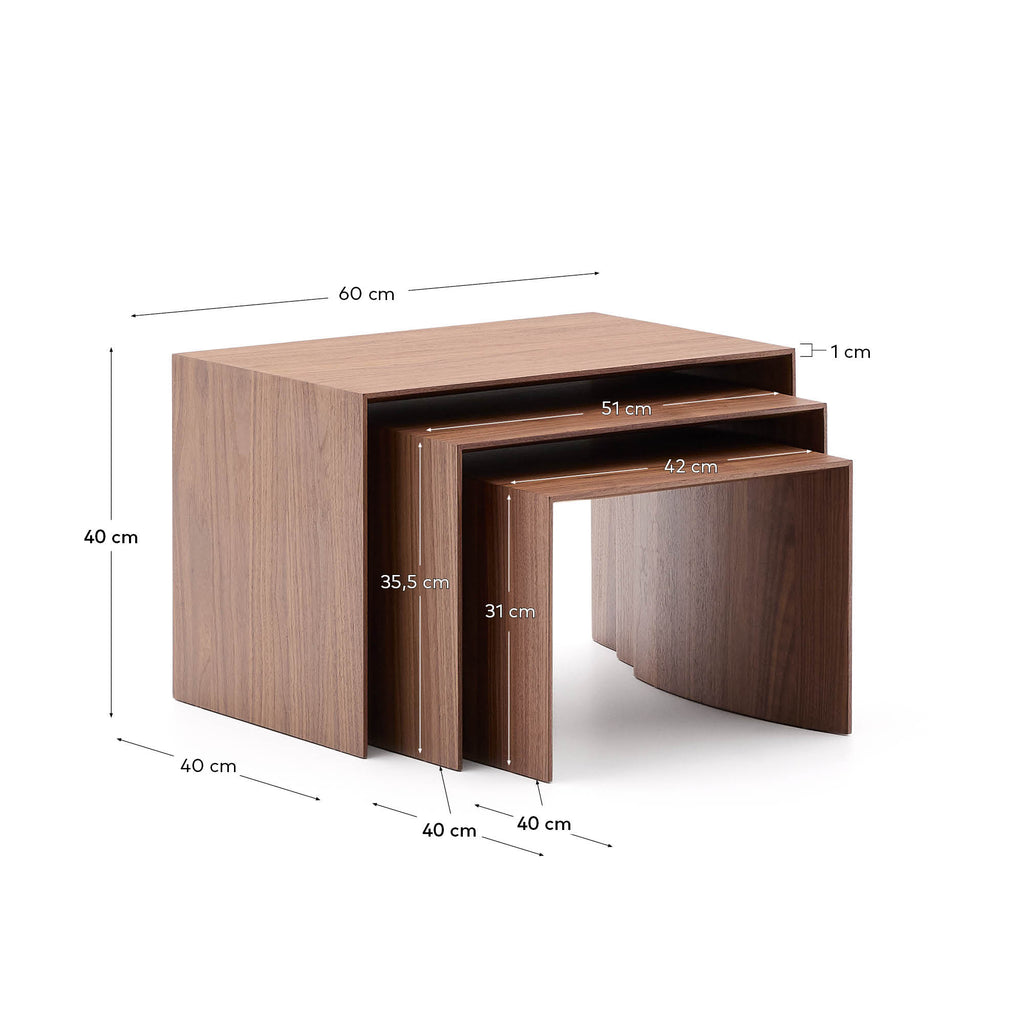 Set Litto de 3 taules niu de xapa de noguera FSC Mix Credit 60 x 40 / 51 x 36 / 42 x 31 cm