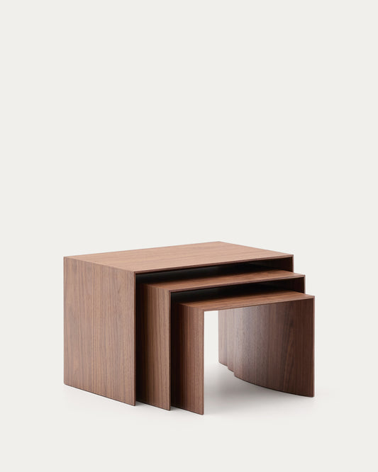 Set Litto de 3 mesas nido de chapa de nogal FSC Mix Credit 60 x 40 / 51 x 36 / 42 x 31 cm