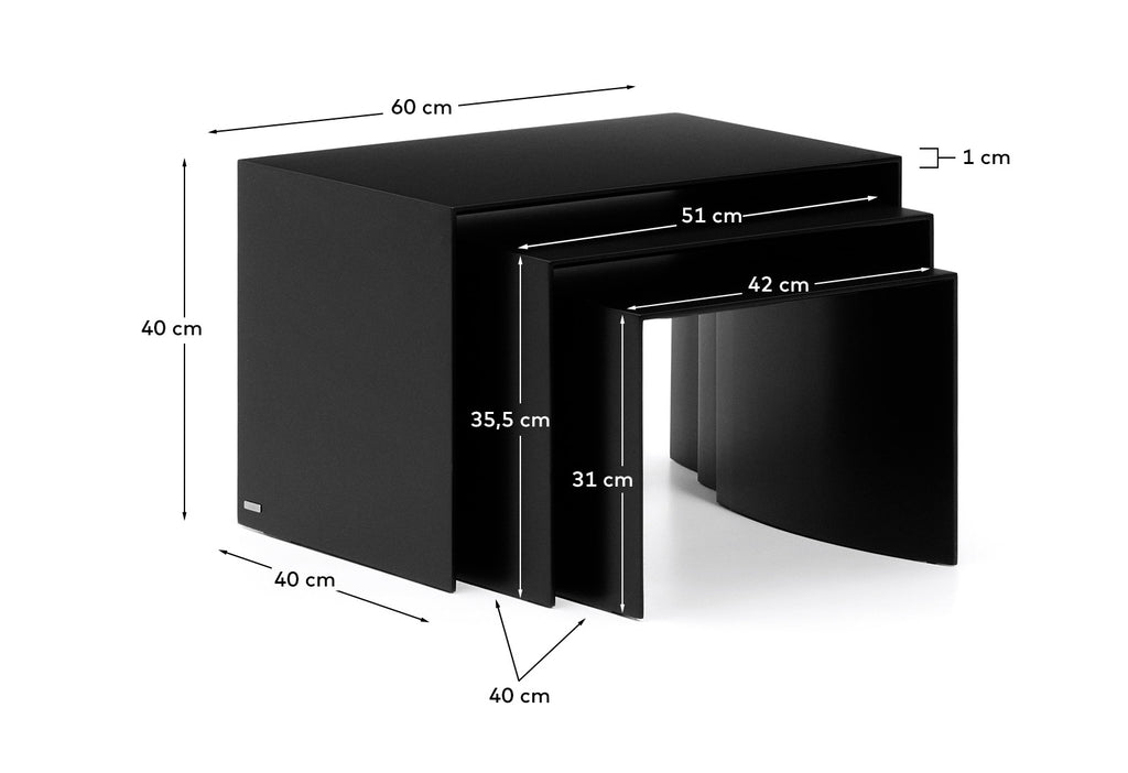 Set Litto de 3 taules niu de DM lacat negre 60 x 40 / 51 x 36 / 42 x 31 cm