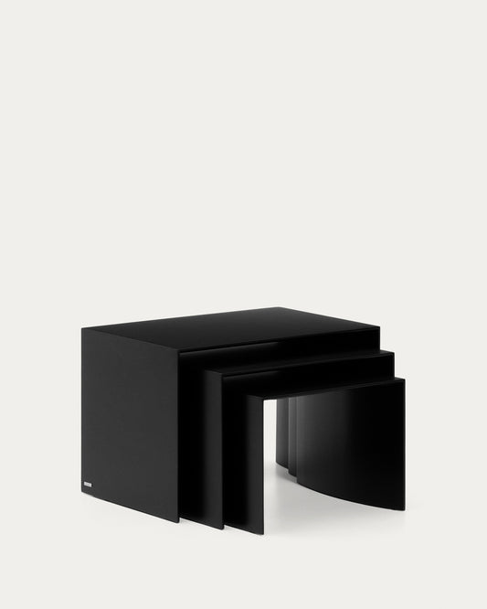 Ensemble Litto de 3 tables gigognes en DM laqué noir 60 x 40 / 51 x 36 / 42 x 31 cm