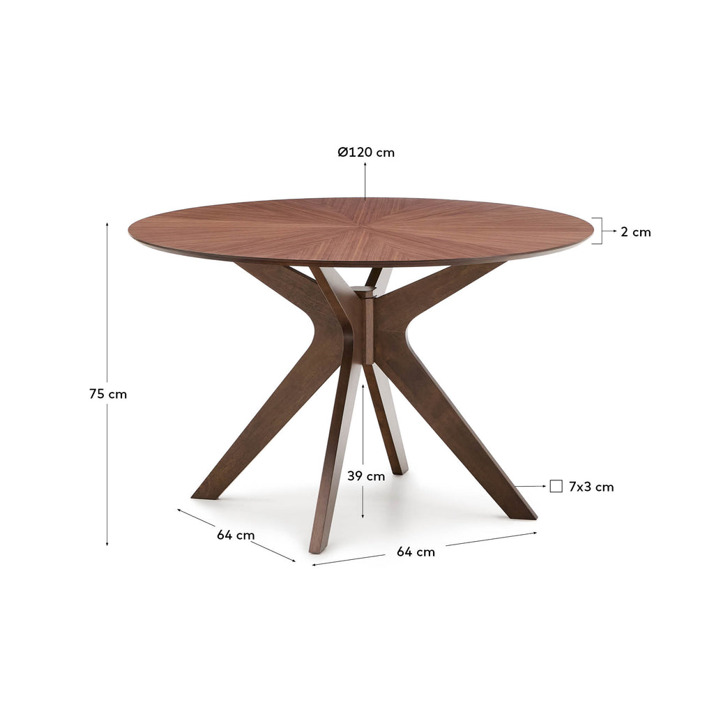 Table Ronde Naanim en placage de noyer Ø 120 cm
