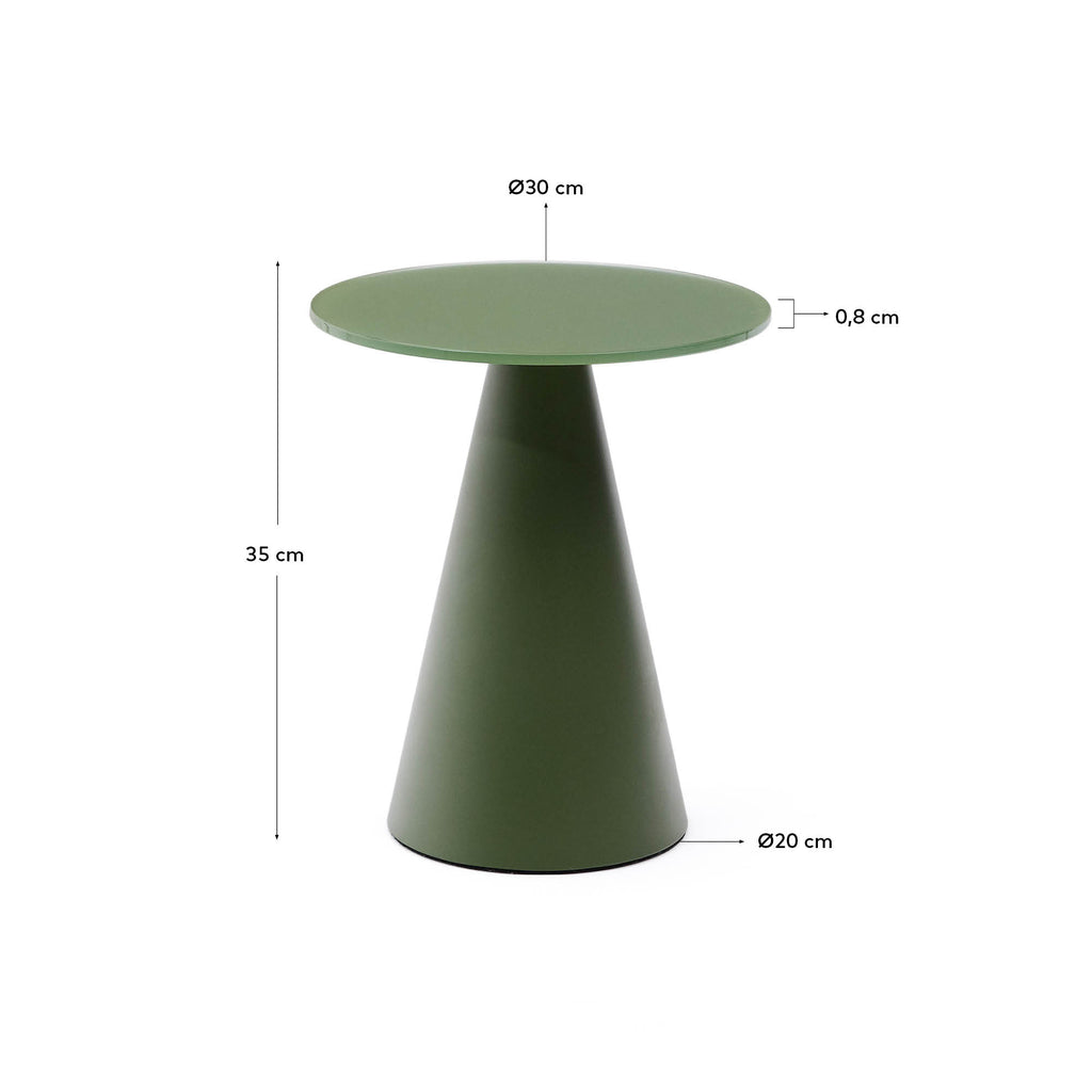 Taula auxiliar Wilshire vidre temperat glacejat i acer amb acabat pintat verd mat Ø30 cm