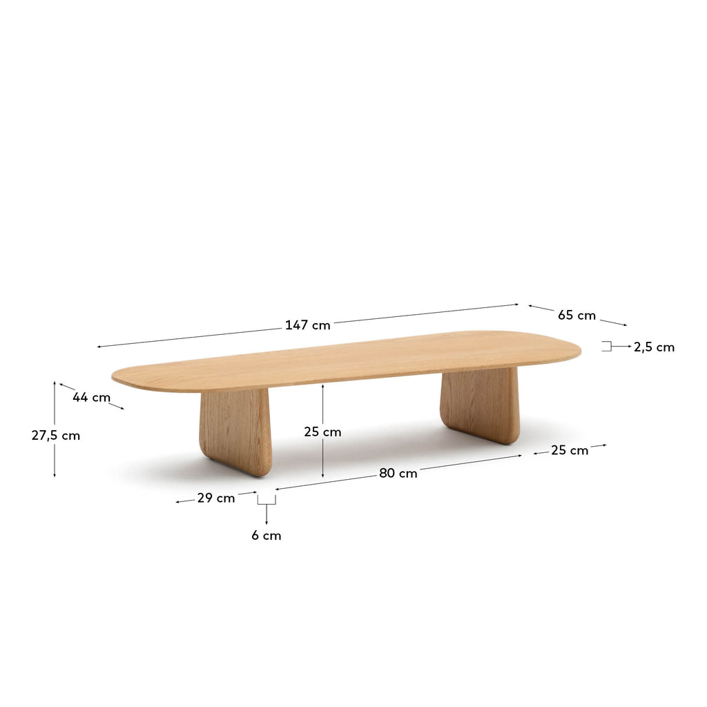 Taula de centre Pirita de fusta massissa de roure amb acabat natural 147 x 65 cm FSC 100%