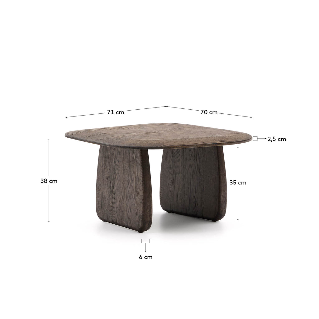 Mesa auxiliar Pirita de madera maciza de roble con acabado oscuro 71 x 70 cm FSC 100%