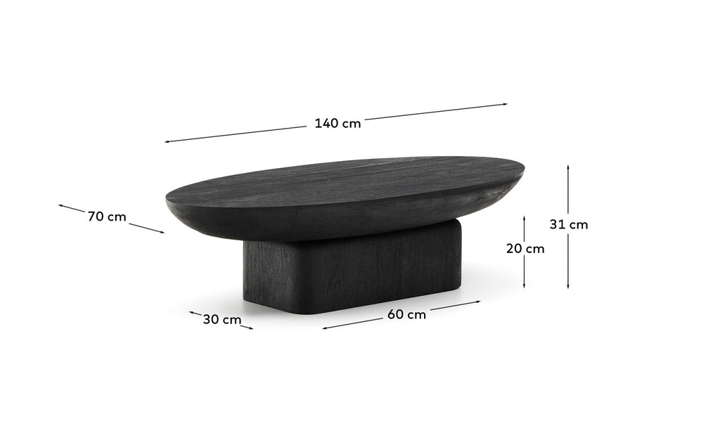 Taula de centre Ovak de fusta massissa d'acàcia amb acabat negre FSC 100% 140x70 cm
