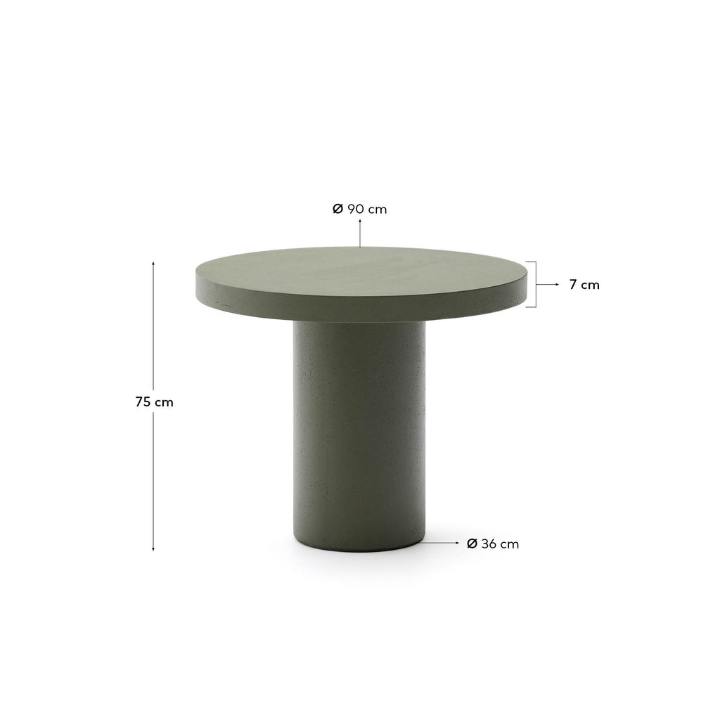 Mesa redonda Aiguablava de cemento verde Ø 90 cm