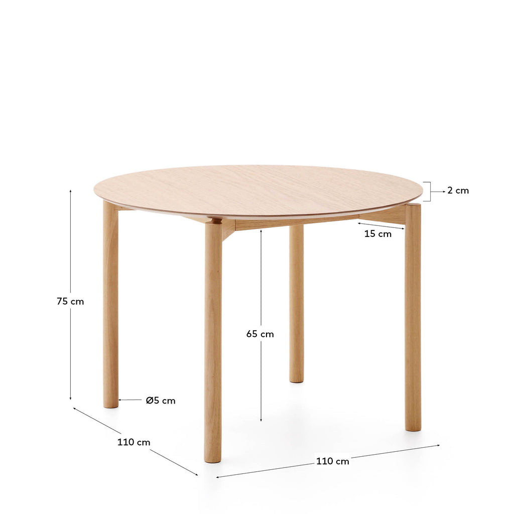 Taula rodona Indara de xapa de freixe amb acabat natural Ø110 cm