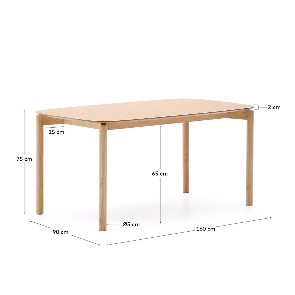 Taula Indara de xapa de freixe amb acabat natural 160 x 90 cm
