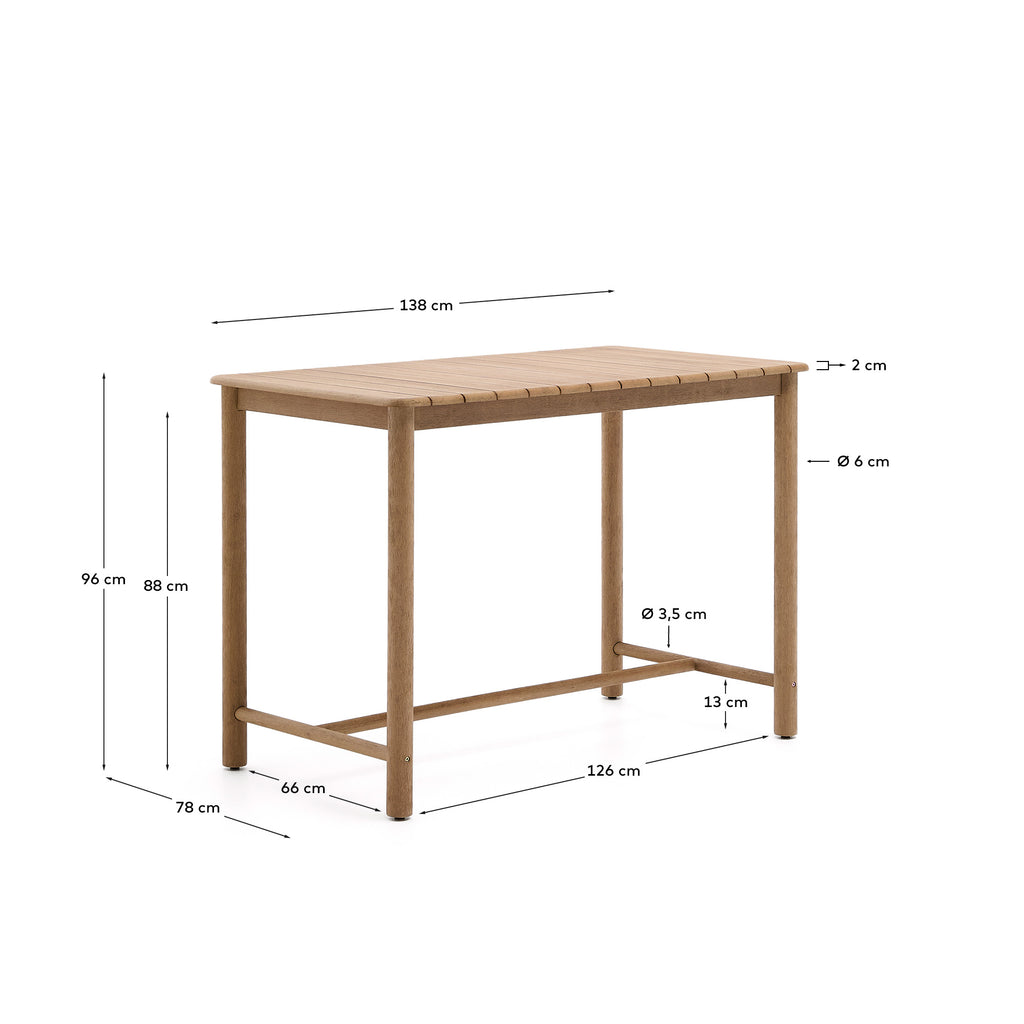 Mesa alta Sori de madera maciza de acacia FSC 100% 138 x 78 cm
