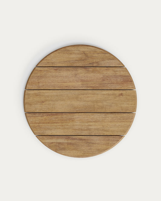 Mesa redonda alta de exterior Esilda con sobre de acacia FSC 100% Ø80cm y pie de acero verde Ø55x96cm