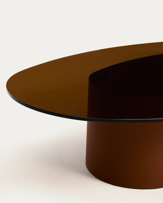 Taula de centre Olir de vidre temperat i acer marró 140 x 80 cm