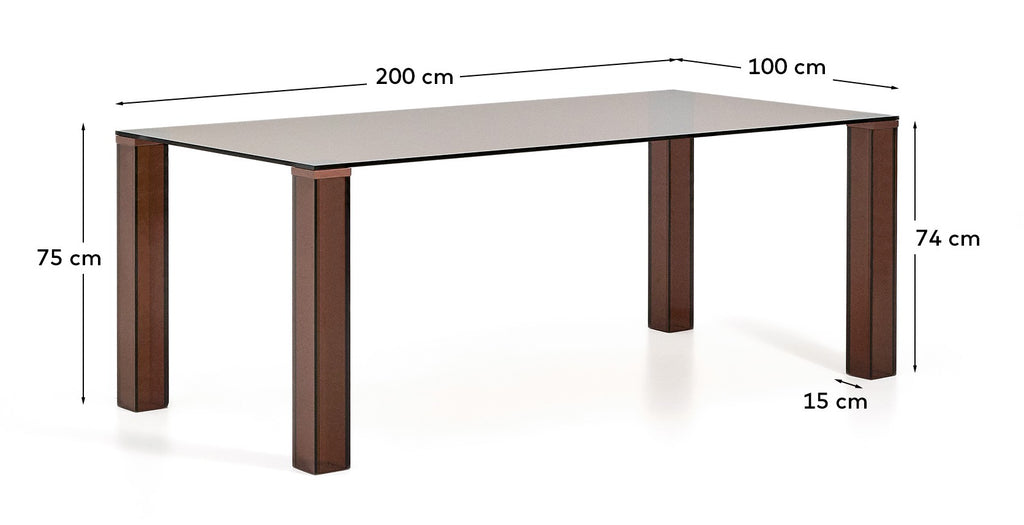 Taula Adularia de vidre trempat marró 200x100 cm