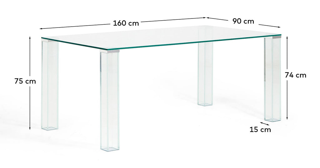Taula Adularia de vidre trempat transparent 160x90 cm