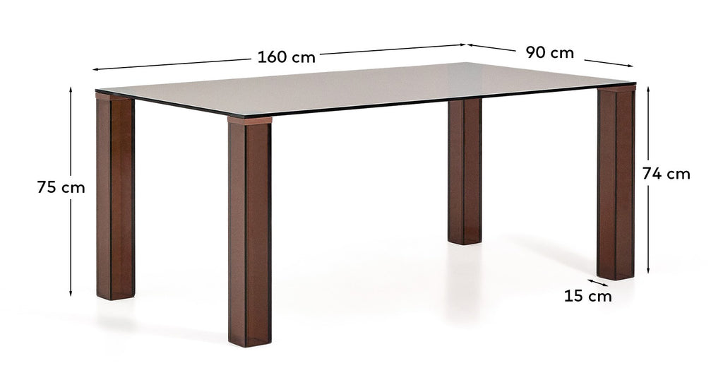 Taula Adularia de vidre trempat marró 160x90 cm